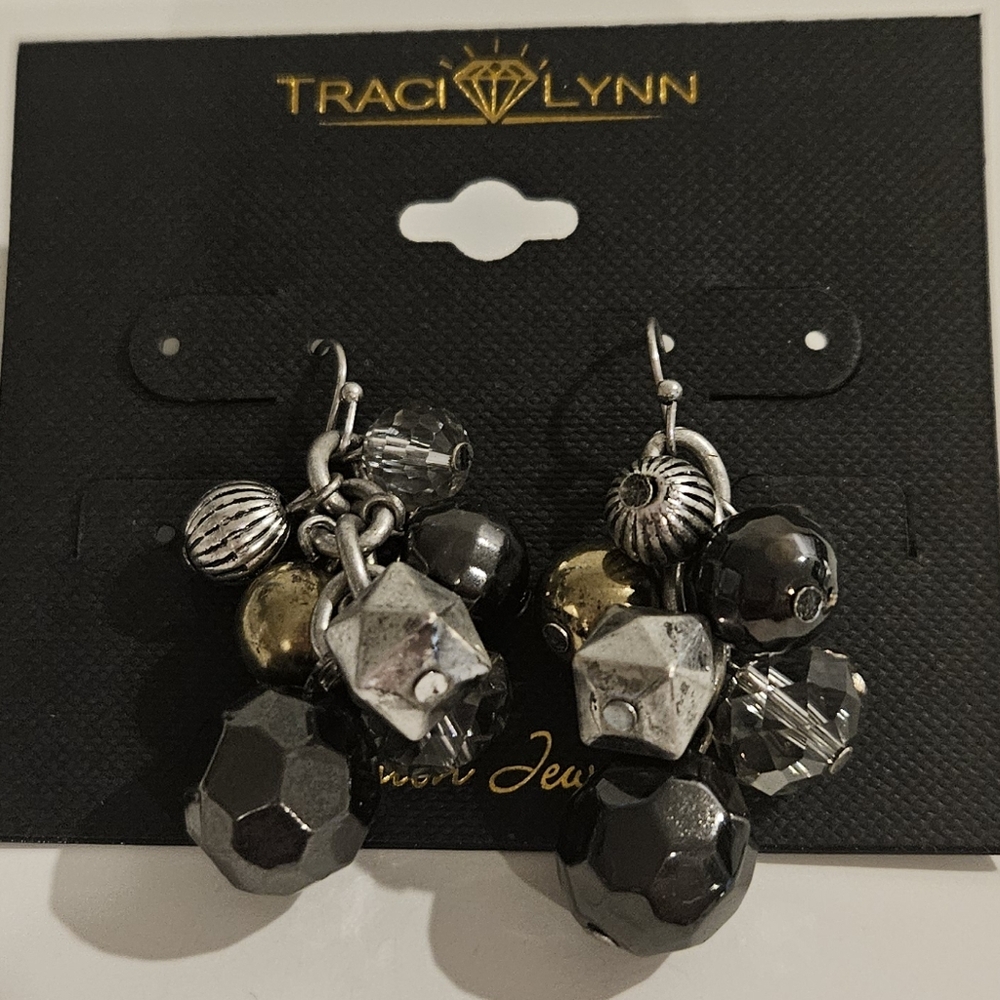 Traci Lynn Black, Silver, and Gold Cluster Earrings